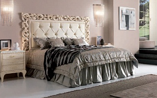 Кровать Giorgio Casa MEMORIE VENEZIANE, отделка кремовый полуматовый лак, экокожа кремового цвета cat. A